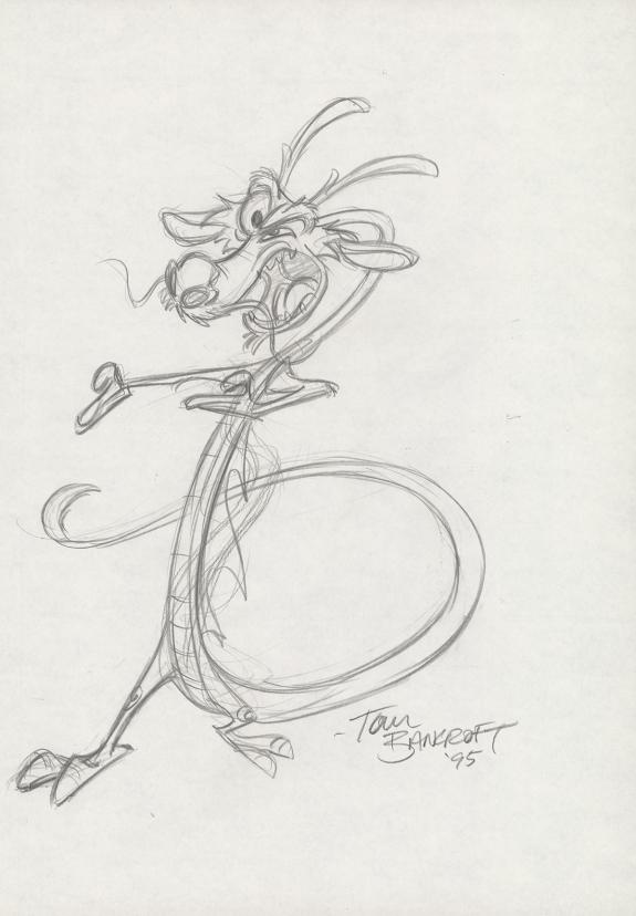Tom Bancroft  - Crayonné original de design de Mushu pour le